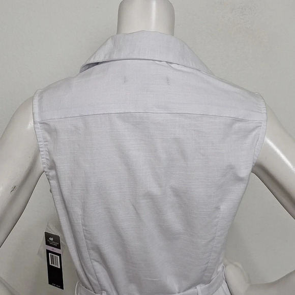 Sharagano NEW Optic White Preppy Coastal Tie Waist Button Front Midi Dress Sz. 6 - Picture 7 of 13